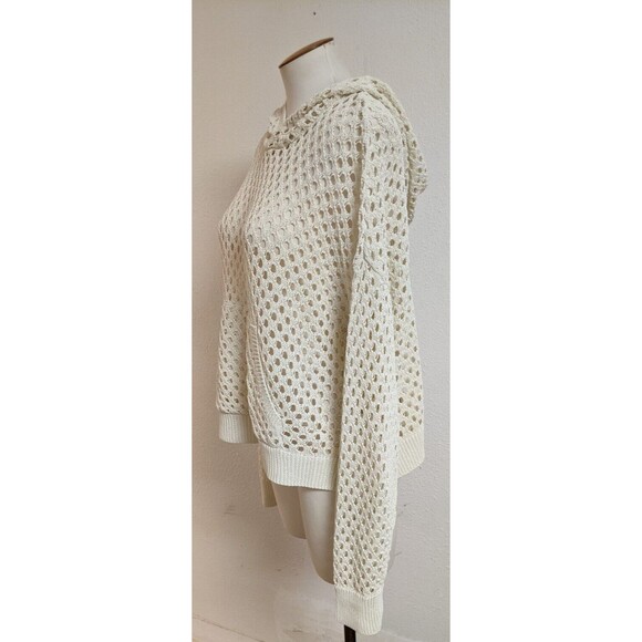SWEATY BETTY London~Beachside Crochet Hooded Cream BOHO Top US 10 - Picture 5 of 9